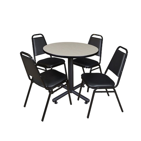 Kobe Kobe Round Table & Chair Set, Wood, Metal, Vinyl Top, Maple TKB30RNDPL29BK
